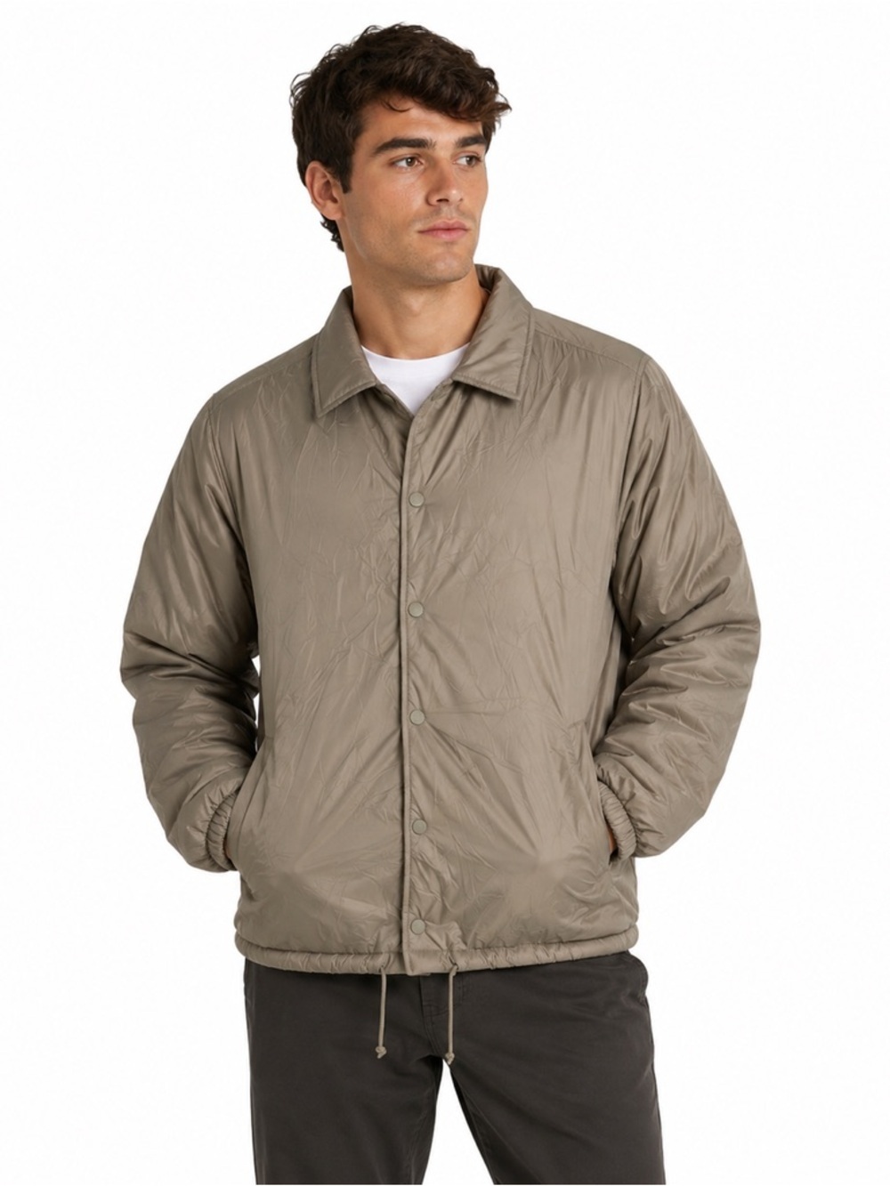 Oak + Fort Mens Parka Jacket Size Medium Khaki Tan Collared Button Closure